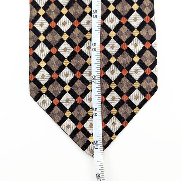Vintage Emilio Romano Mens Tie Silk Geometric Metallic Black Silver Copper Gold - Picture 7 of 8